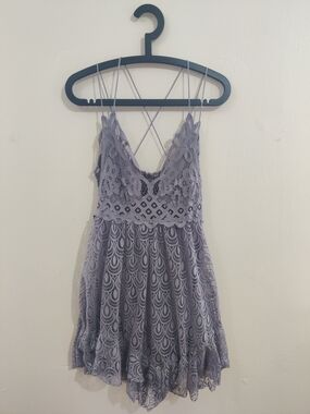 Free People Lavender Lace Mini Dress with Crisscross Straps